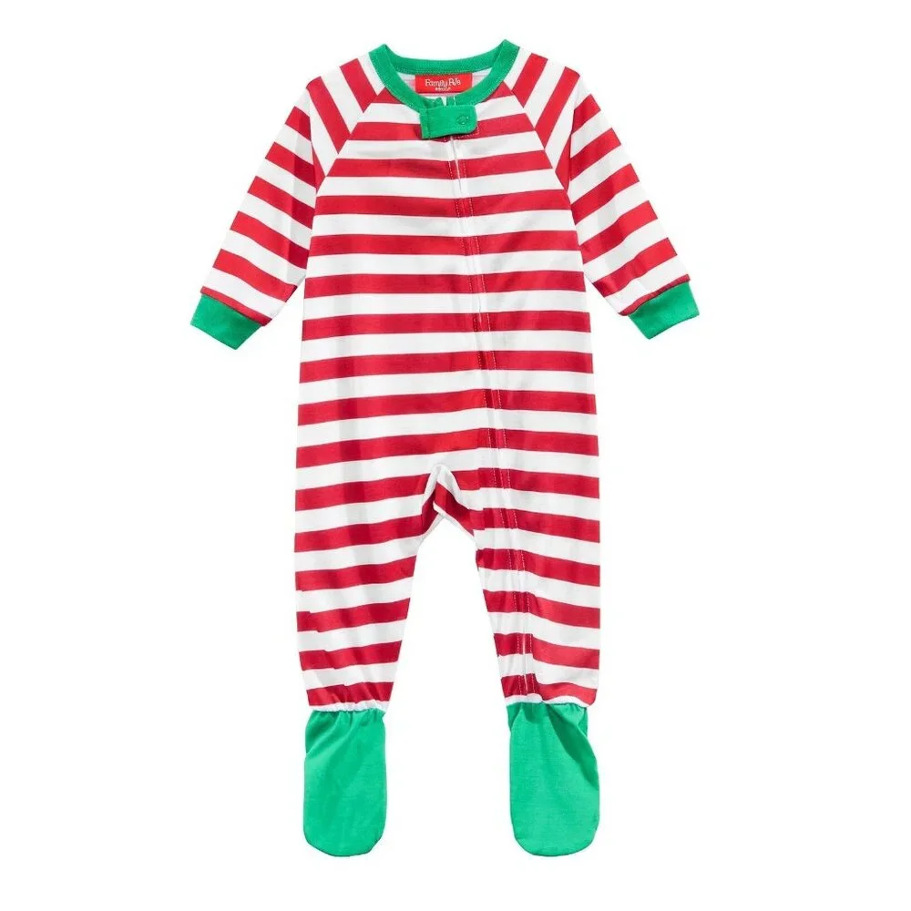Family Pajamas Unisex Baby Boys or Girls Holiday Footed PJs, Red White Stripe